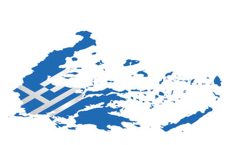 Isometric flag of the Hellenic Republic overlaid on detailed outline map isolated on white backgroundのイラスト素材