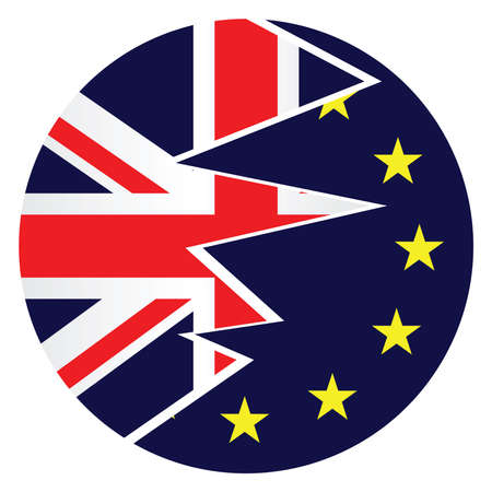 United Kingdom exit from the European Union resulting from the June 2016 referendum with the Union Jack and European Union flags splitting apartのイラスト素材