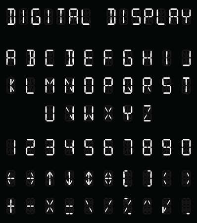 Digital white alphabet and number set on black backgroundのイラスト素材