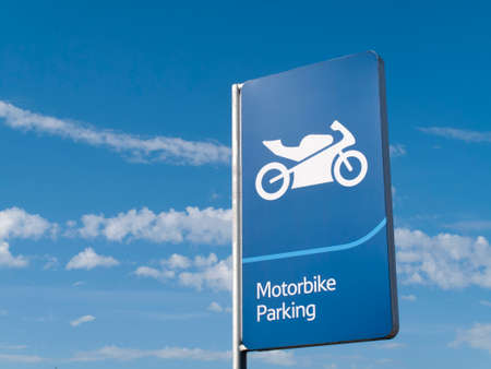 Motorbike parking sign at Tesco Extra carparkのeditorial素材