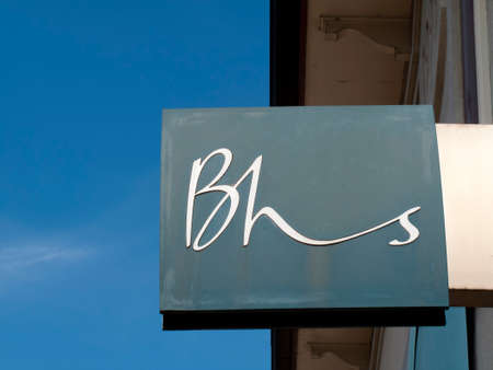 British Home Stores sign above vacant property, formally owned by Sir Phillip Green with the business going into liquidation in 2016のeditorial素材