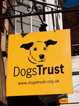 Dog Trust animal charity sign over retail unit, formerly known as the National Canine Defence League, animal welfare charity and humane societyのeditorial素材