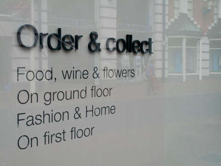 Marks and Spenser order and collect sign, company founded in 1884 by Michael Marks and Thomas Spenserのeditorial素材