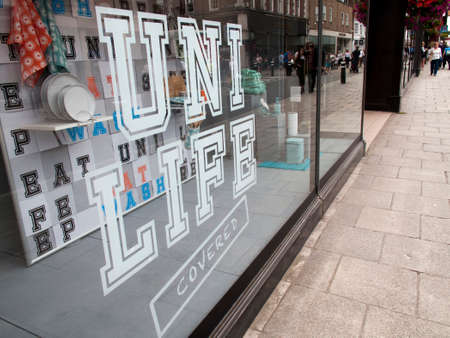 Debenhams Department store Uni Life Covered window display advertising merchandise for university...