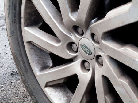 Jaguar Land Rover alloy wheel on four wheel drive vehicle, company acquired by Tata Motors in 2008のeditorial素材