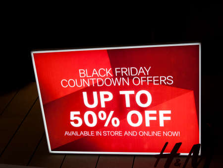 Salisbury, Wiltshire, England - November 22, 2017: Black Friday signs in high street stores...