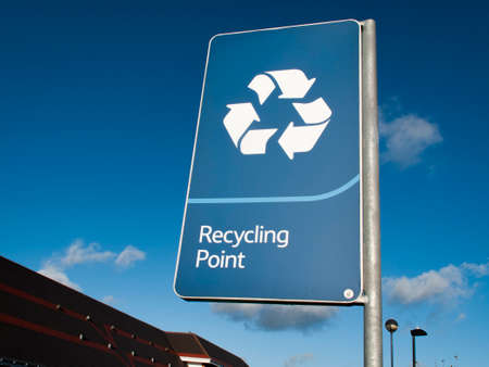 Recycling Point information sign at Tesco Extra supermarketのeditorial素材