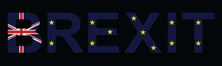 Brexit text representing the United Kingdom exit from the European Union resulting from the June 2016 referendum isolated on black backgroundのイラスト素材