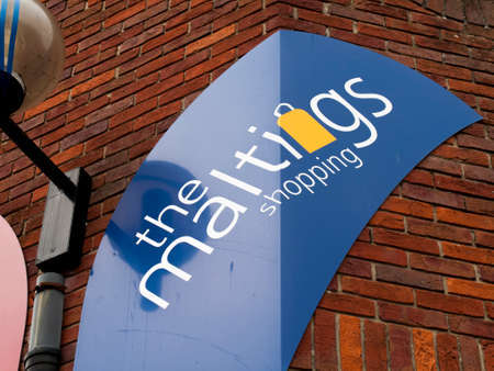 The malting shopping centre sign, location of the Novichok nerve agent attack on Sergei and Yulia Skripalのeditorial素材
