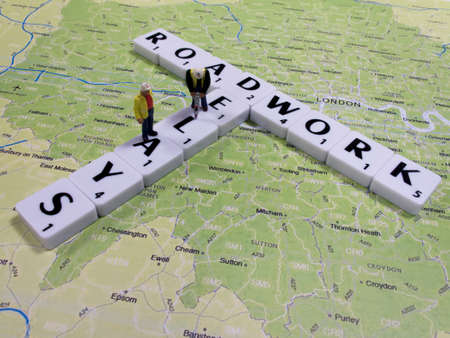 representation of roadworks in London resulting in delays and congestionのeditorial素材