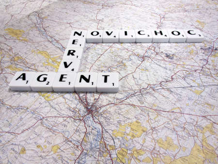 representation of the Novichok nerve agent attack on Sergei Skripal and his daughter Yulia with map backgroundのeditorial素材