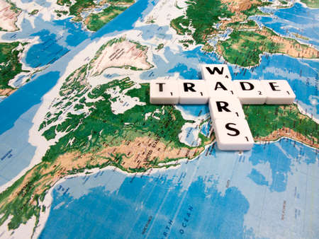 representation of world trade war initiated by United States of America import tariffs on steel and aluminiumのeditorial素材