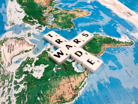 representation of world trade war initiated by United States of America import tariffs on steel and aluminiumのeditorial素材