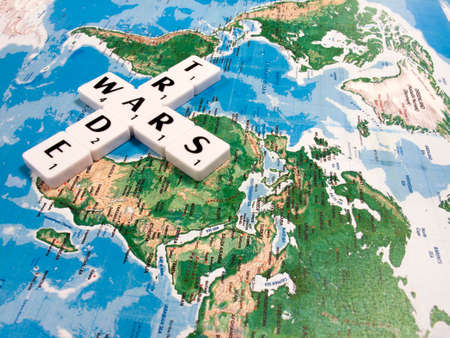 representation of world trade war initiated by United States of America import tariffs on steel and aluminiumのeditorial素材