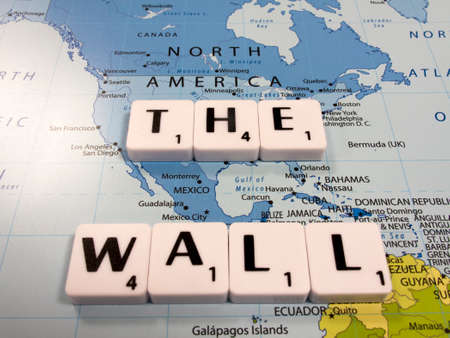 representation of The Wall between the United States of America and Mexico international border to stem illegal immigration across the borderのeditorial素材