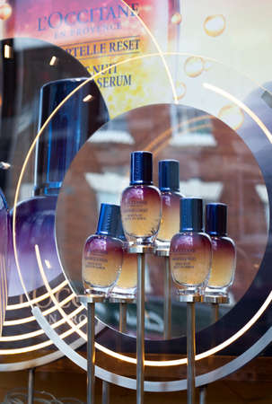 L Occitane en Provence perfume window display, French company founded in 1976 retailing fragrances and home productsのeditorial素材