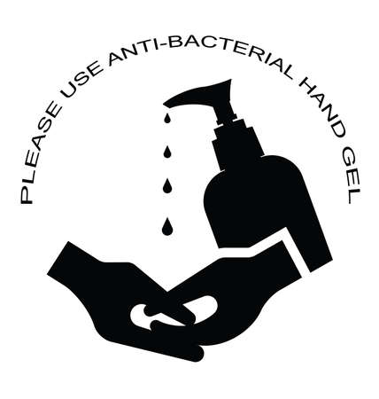 Please use anti bacterial hand gel sign isolated on white backgroundの写真素材