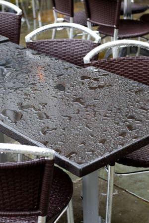 Deserted outdoor restaurant tables following the government closedown to fight the spread of the...