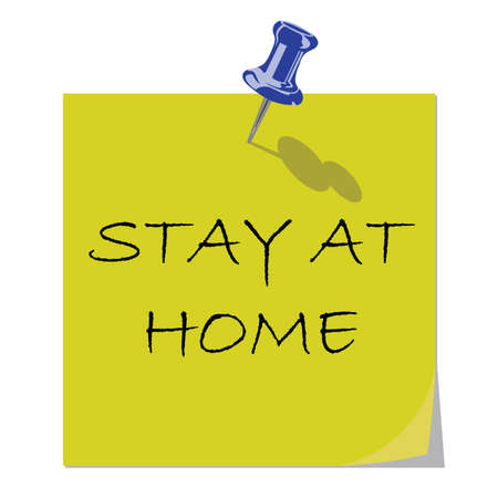 Coronavirus COVID 19 stay at home and self isolate message on yellow sticky note isolated on white backgroundの写真素材