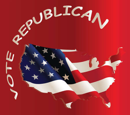 Vote Republican Party message over flag map of the United States of America isolated on red backgroundの写真素材