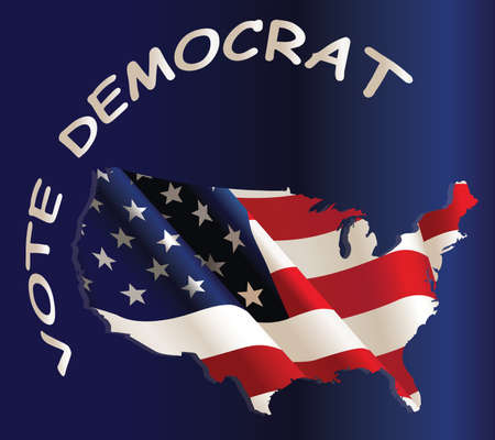 Vote Democratic Party message over flag map of the United States of America isolated on blue, backgroundの写真素材