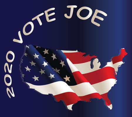 Vote Democratic Party message over flag map of the United States of America isolated on blue, backgroundの写真素材