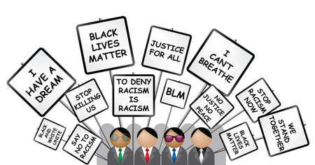 International human rights movement Black Lives Matter with people peacefully demonstrating isolated on white backgroundの写真素材