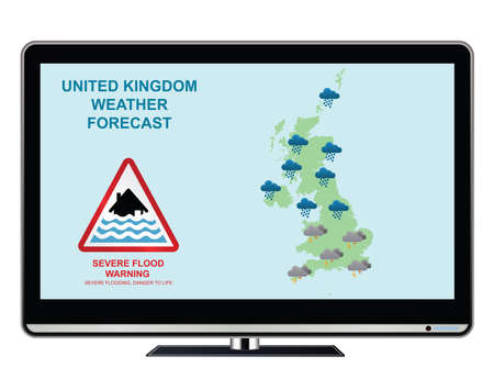 United Kingdom severe flood warning weather forecast with danger to life isolated on white backgroundの写真素材