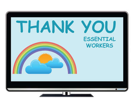 Thank you all essential workers who continued working through the pandemic TV message isolated on white backgroundの写真素材