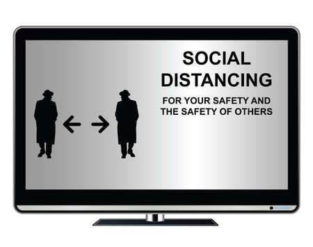 Public information television advertisement social distancing due to the worldwide pandemic add own distance at arrow positionの写真素材