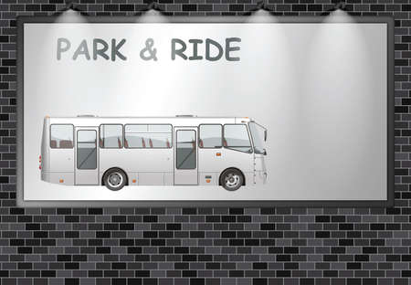 Illuminated advertising billboard with public park and ride to ease town congestion advertisement with copy space for own text and graphicsの写真素材