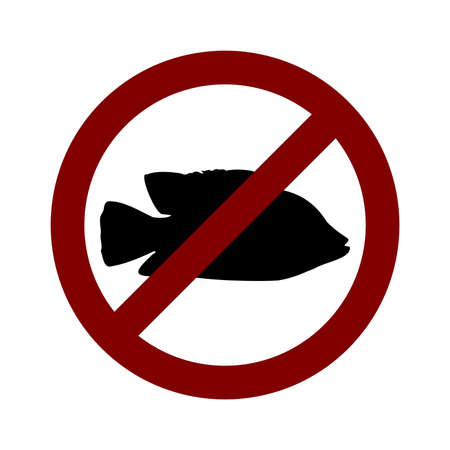 Fishing is prohibited. Icon with a silhouette of fish in a vector.のイラスト素材