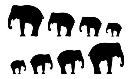 Silhouettes of elephants. Vector illustration. Created with Inkscapeのイラスト素材