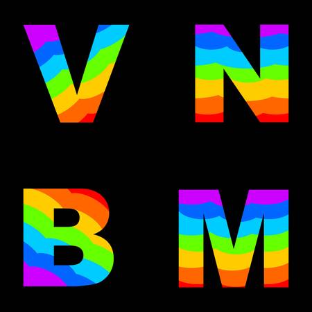 Abstract letters V, N, B, M in the colors of the rainbow. Vector illustrationのイラスト素材
