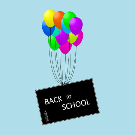 A school board raised by balloons. Vector illustrationのイラスト素材