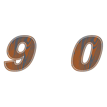 Number of brown color 9, 0. Wood Design Vector illustrationのイラスト素材