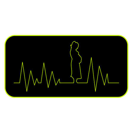 Silhouette of a pregnant woman on a black background. Cardiogram Effect. Vector illustrationのイラスト素材