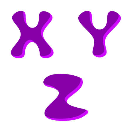 Funny decorative letters X, Y, Z purple. Vector illustrationのイラスト素材