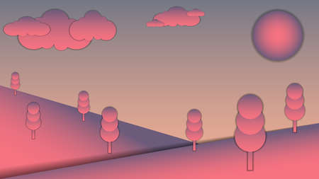 Abstract trees in nature. Landscape in pinkのイラスト素材