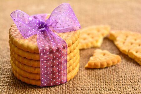 Cookies crackers on wood backgroundの写真素材