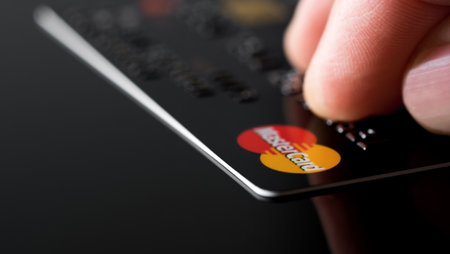 Plastic card Mastercard. Selective focusのeditorial素材