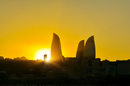 Golden sunset in Baku city