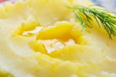 Mashed potatoes on a plate, light backgroundの写真素材