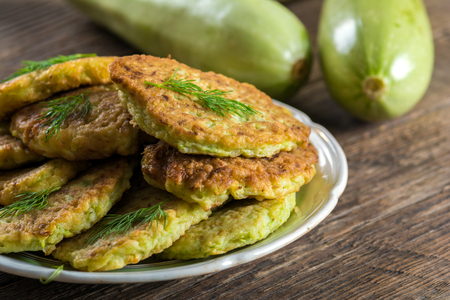 Zucchini pancakes on plateの写真素材