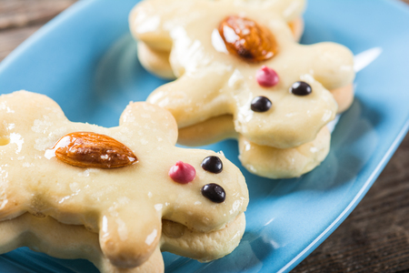Cookies in the form of funny characters on plateの写真素材