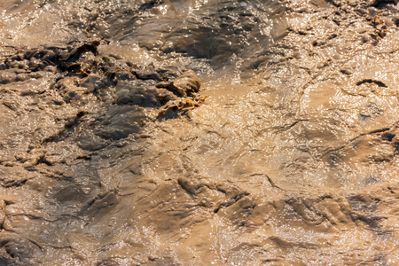 A stormy stream of dirty water in the riverの写真素材