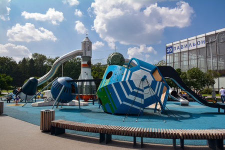 Russia, Moscow, May 11, 2018. Playground on exhibition complex VDNH