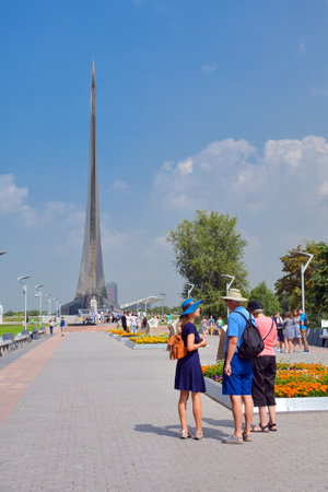 Russia, Moscow, May 11, 2018. Tourists on Alley of Astronautsのeditorial素材