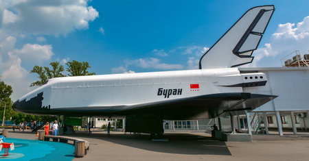 Soviet reusable space shuttle "Buran" at an exhibitionのeditorial素材