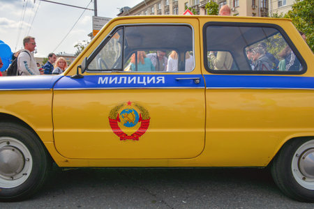 Russia, Moscow, May 17, 2017. Old soviet police car on exhibitionのeditorial素材